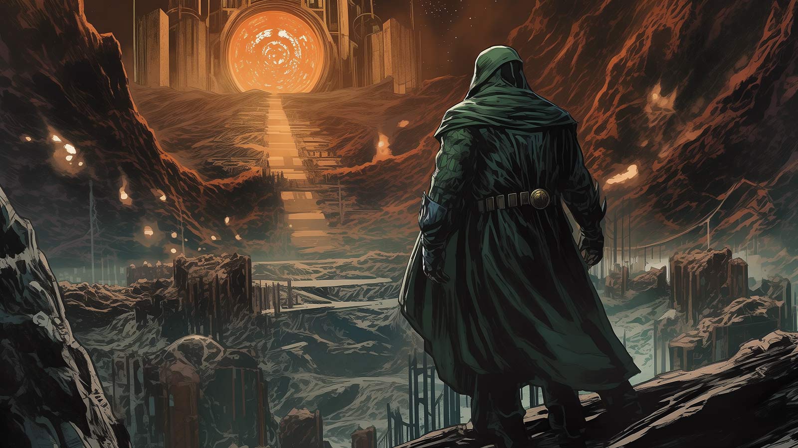 Doctor Doom looks at a portal to the multiverse