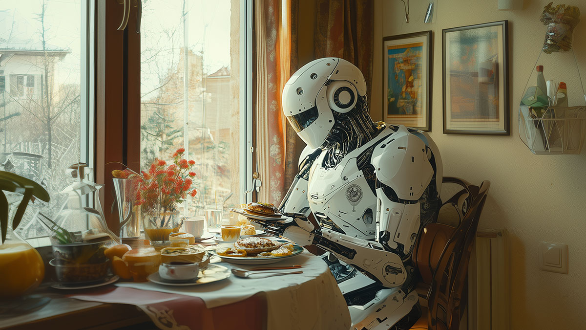 An AI-generated view of what humanoid robots could look like in a home.