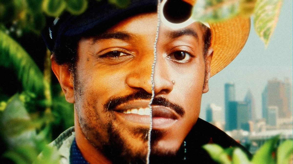A composite image of two different photos of rapper André 3000.