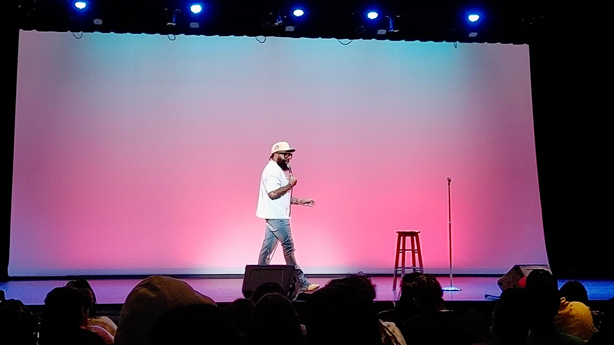 Comedian Chico Bean on stage in New Jersey.