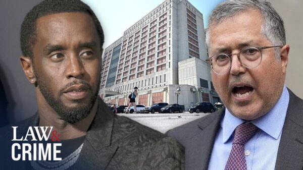 Diddy and his attorney featured on the title card for the video Diddy Trial Date Set in Sex Trafficking Case.