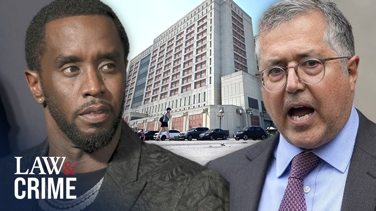 Diddy and his attorney featured on the title card for the video Diddy Trial Date Set in Sex Trafficking Case.