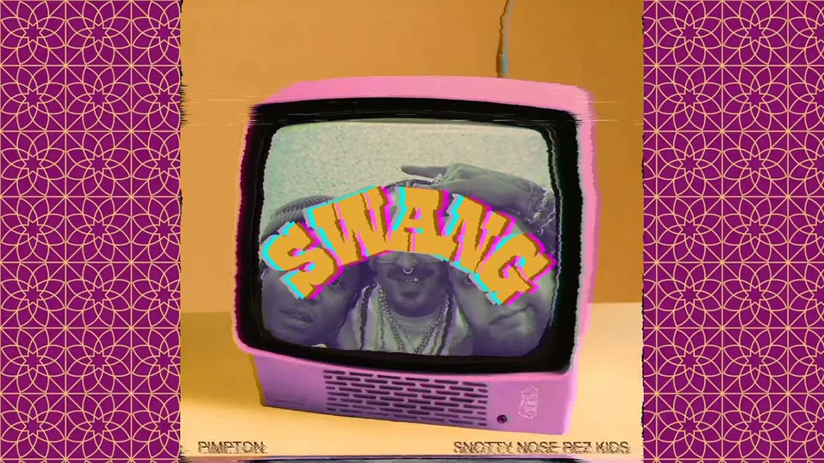 A TV with the word Swang on it, part of the new Pimpton release.