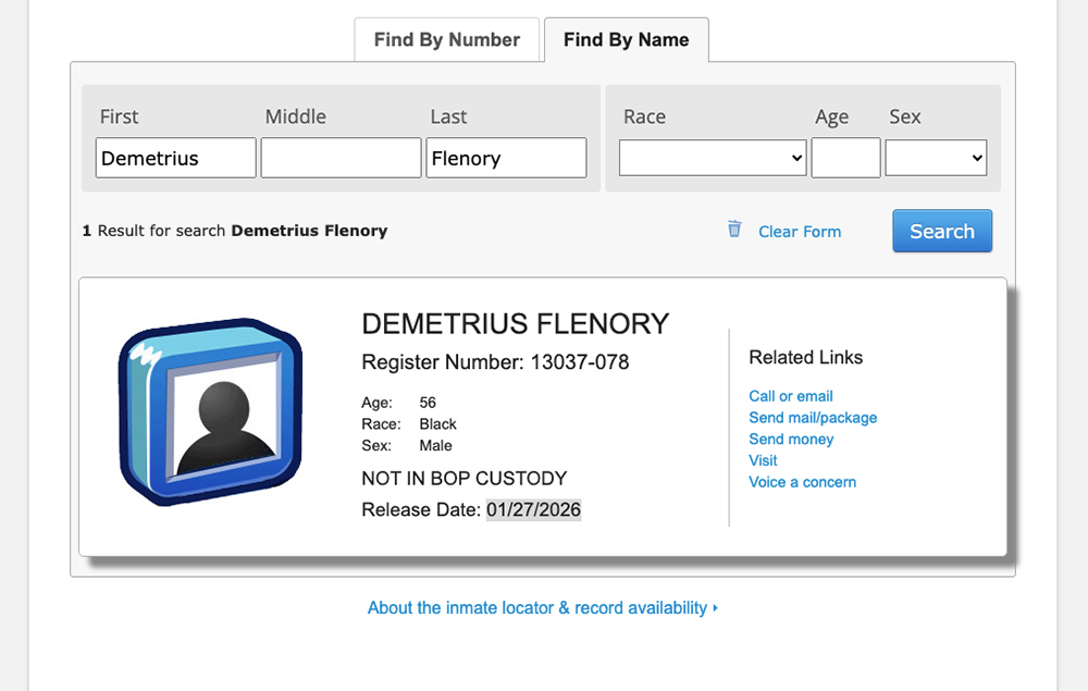 Big Meech release status on the Federal Bureau of Prisons Inmate Locator website