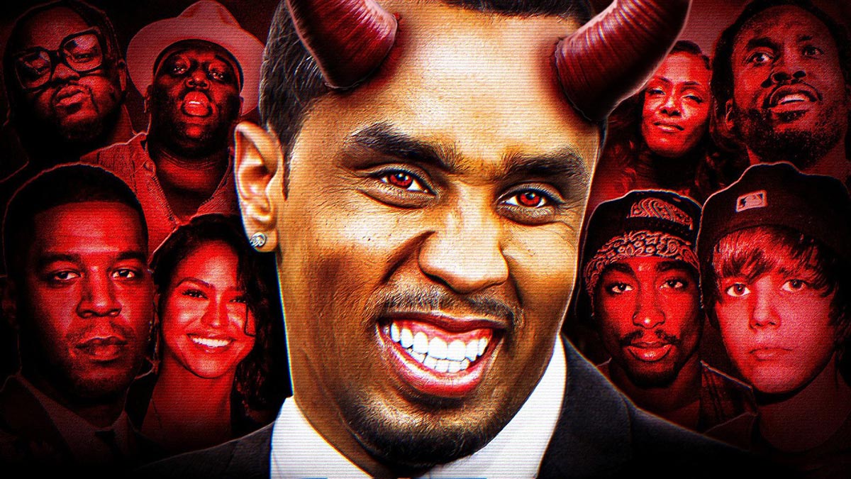 Diddy pictured as the devil in the title card for the video Every Allegation Against P. Diddy Explained.