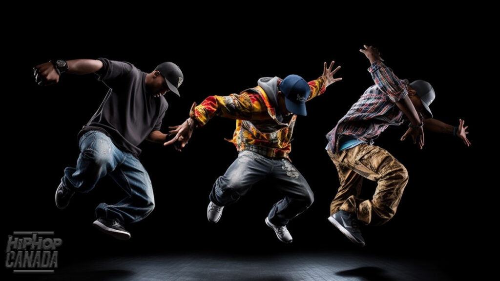 AI-generated art on Midjourney using the prompt '4 elements of hip-hop.'