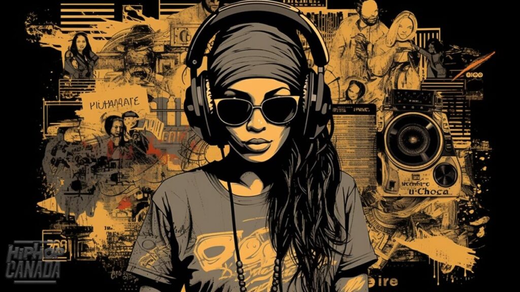 AI-generated art on Midjourney using the prompt '4 elements of hip-hop.'