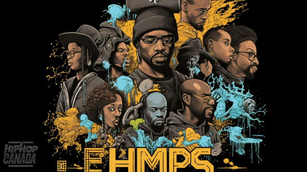 AI-generated art on Midjourney using the prompt '4 elements of hip-hop.'