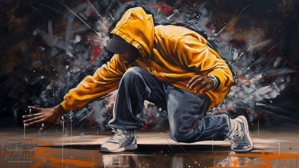 AI-generated art on Midjourney using the prompt '4 elements of hip-hop.'