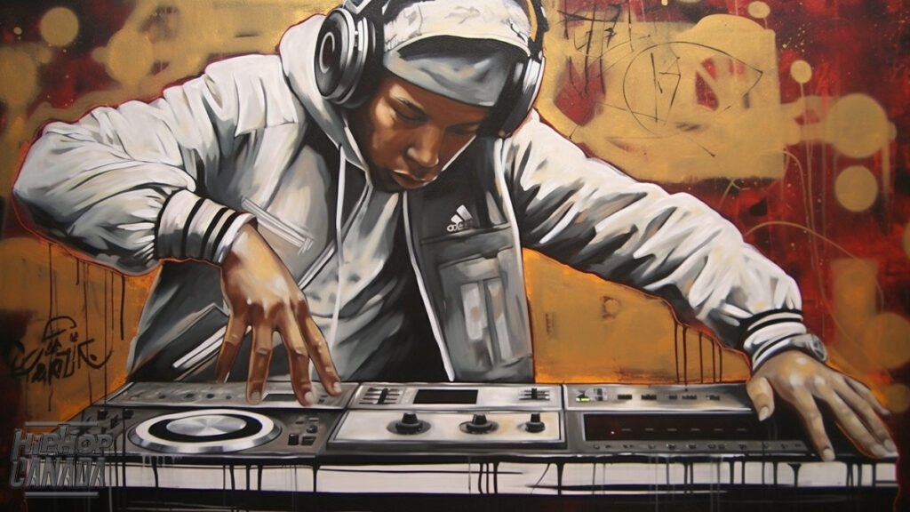 AI-generated art on Midjourney using the prompt '4 elements of hip-hop.'