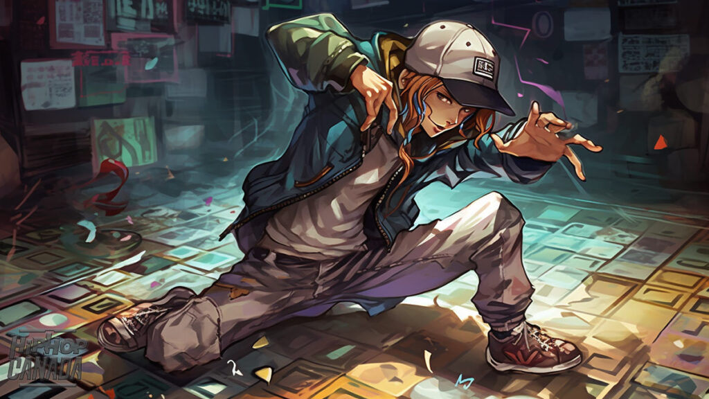 AI-generated art on Midjourney using the prompt '4 elements of hip-hop.'