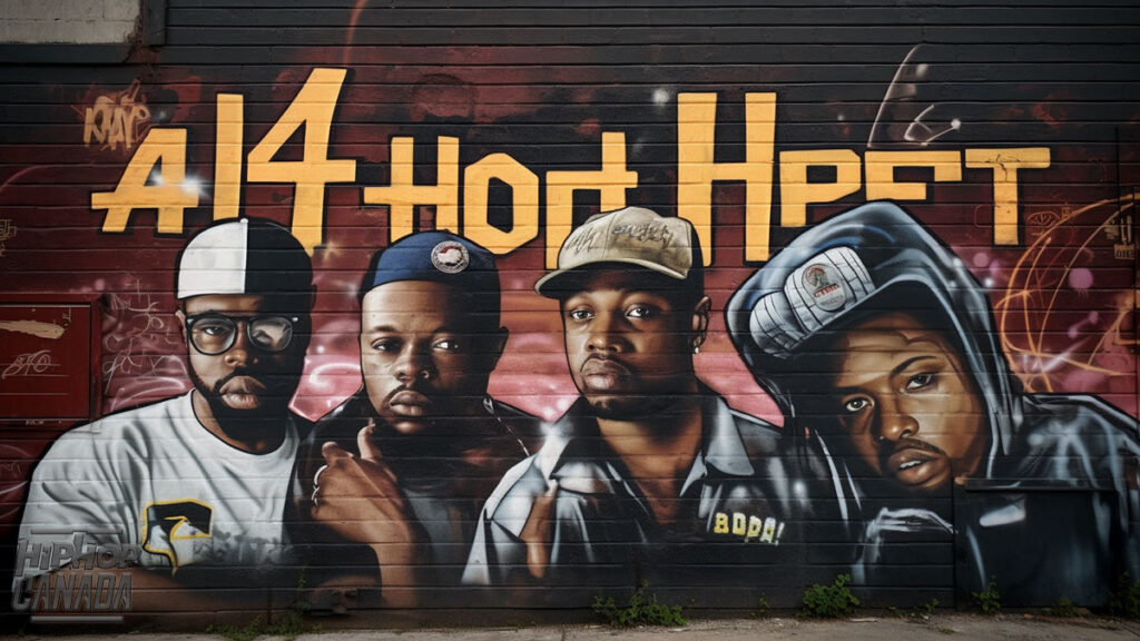 AI-generated art on Midjourney using the prompt '4 elements of hip-hop.'