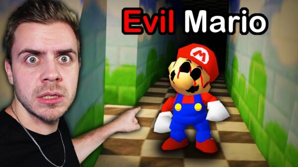 A YouTuber points at an example of Super Mario myths.