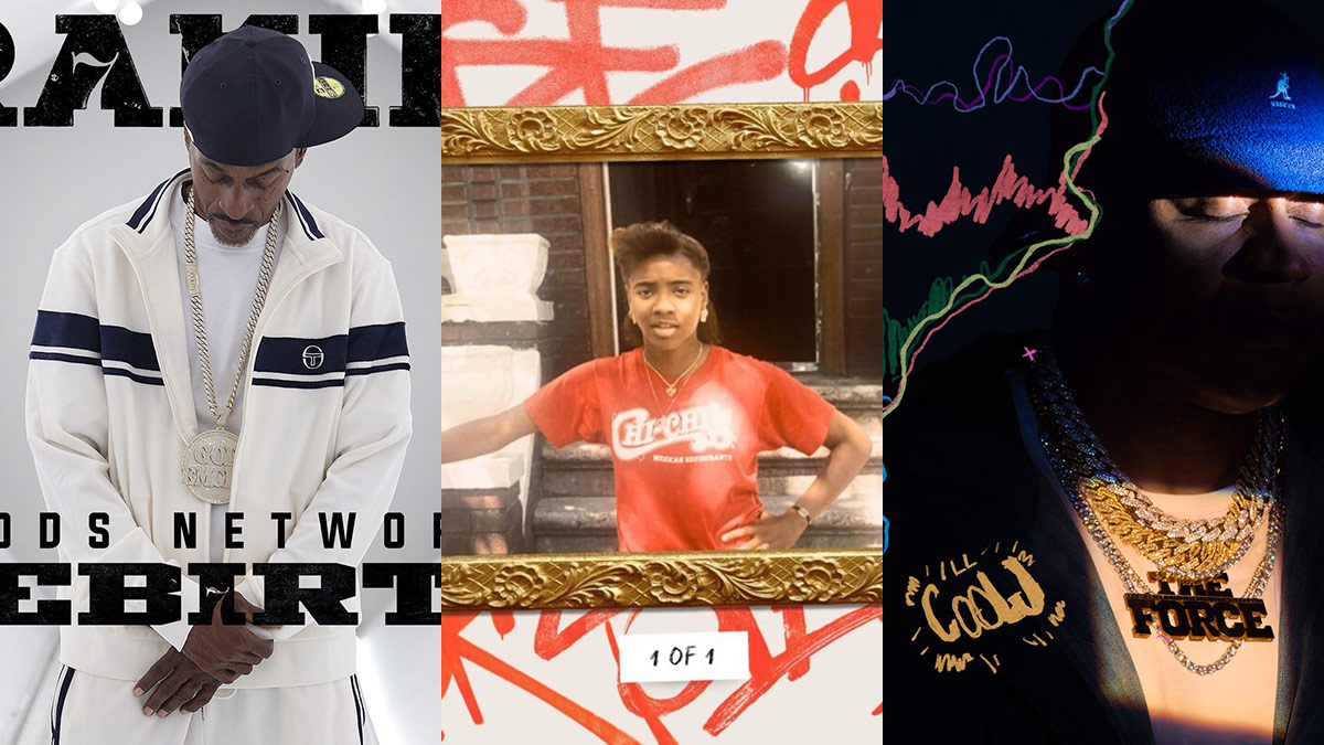 Album covers for recent releases by aging hip-hop legends Rakim, MC Lyte, and LL Cool J.