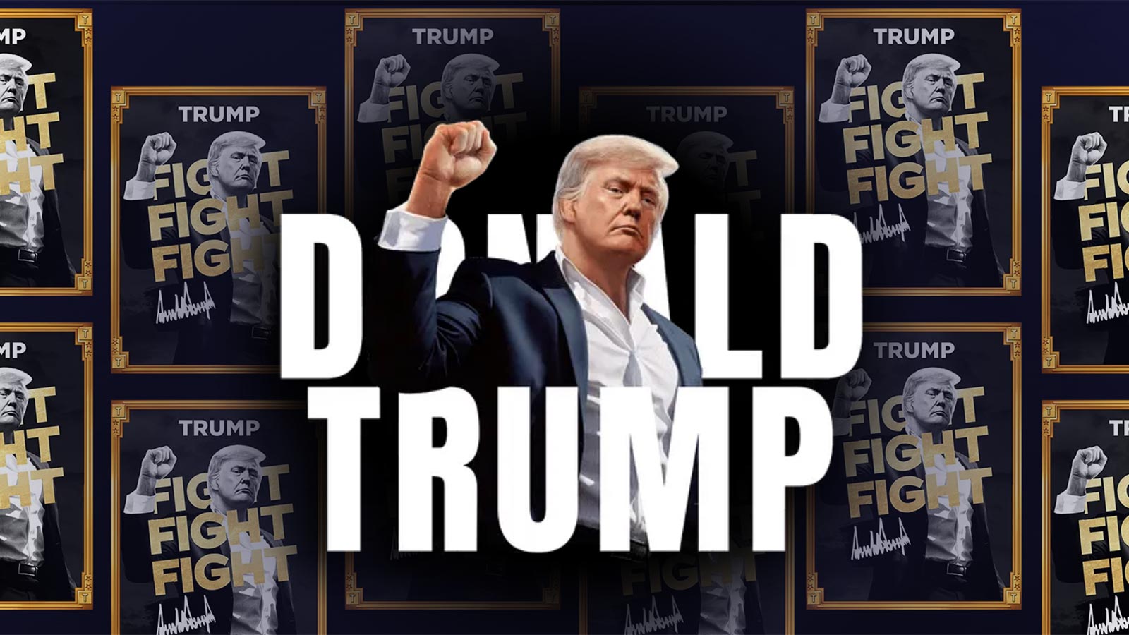 Donald Trump in a promotional image for his meme coins and the Melania meme coins.