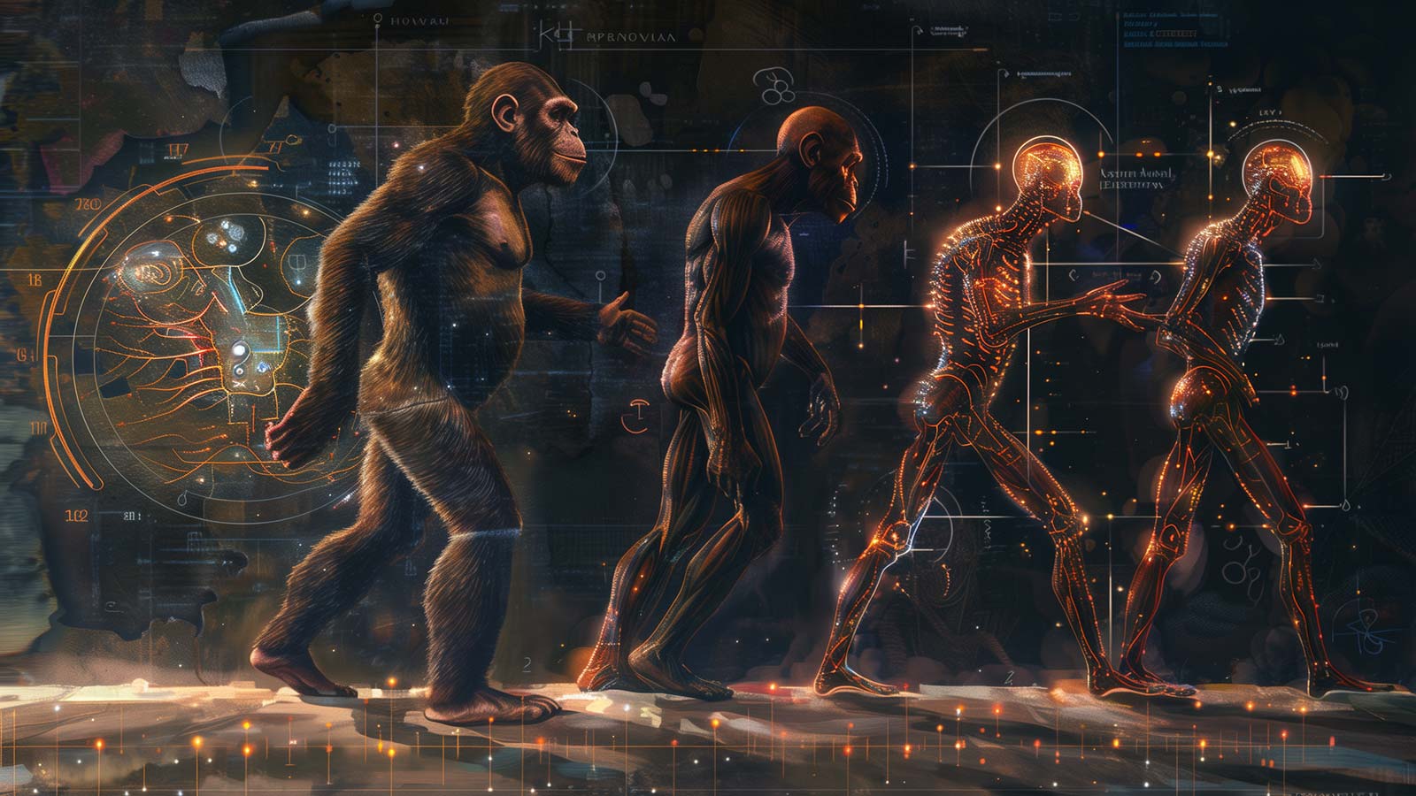 The evolution of man with AI in the last stage.