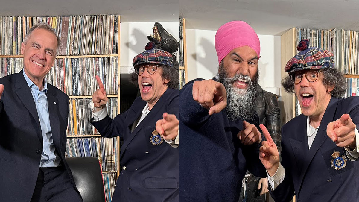 Nardwuar with Mark Carney and Jagmeet Singh