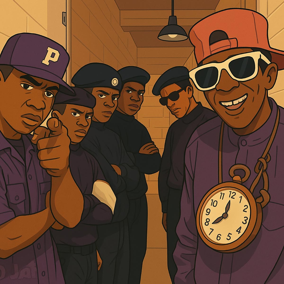An AI-generated image of the rap group Public Enemy, promoting their song about TV addiction.