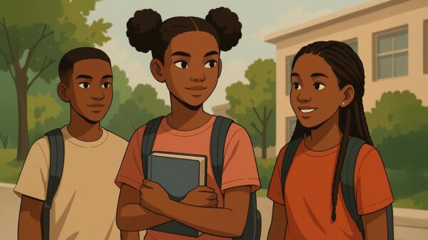 Digital illustration of Black children participating in summer programs, enjoying outdoor activities and learning in a supportive community setting.