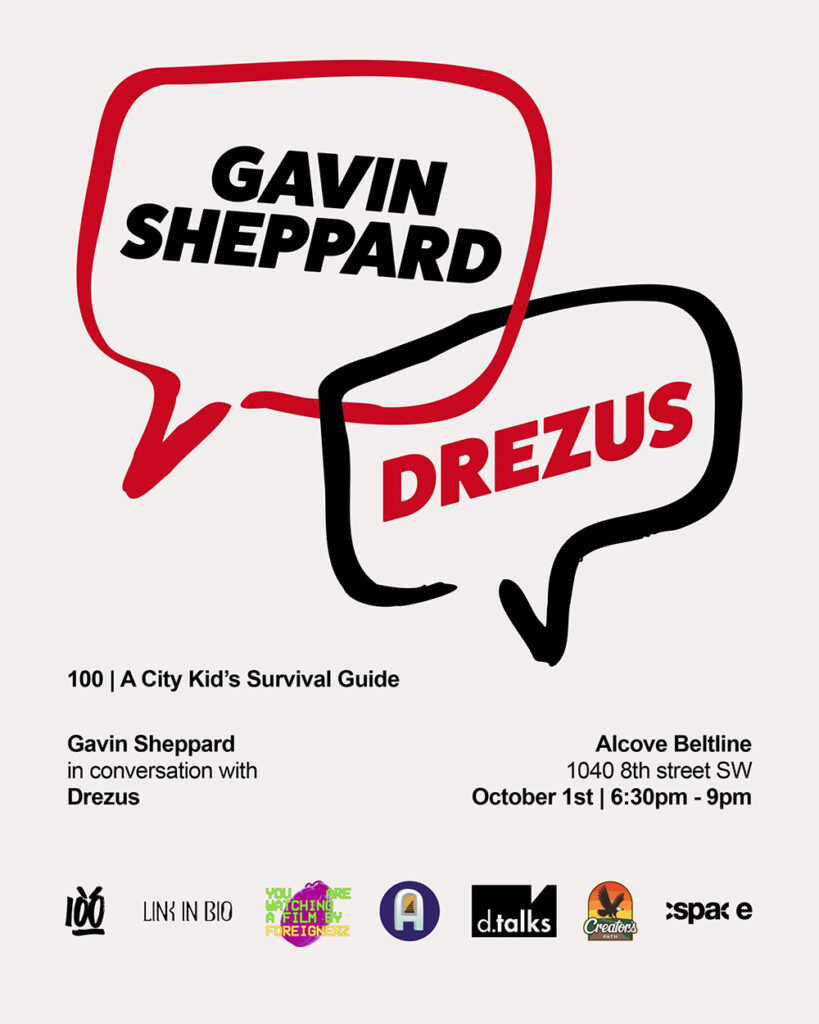 Official poster for the Gavin Sheppard book event in Calgary promoting his book 100.
