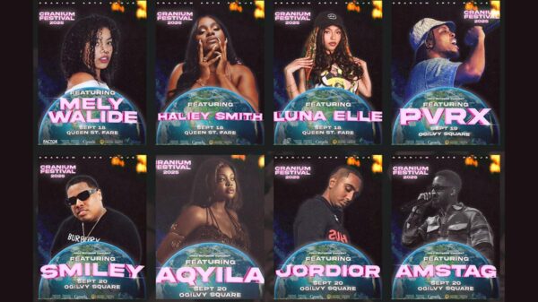 A collage of artists featured on different posters to promote Cranium Festival 2025.