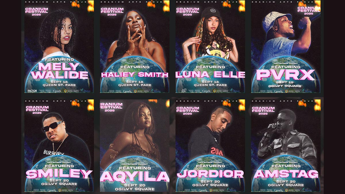 A collage of artists featured on different posters to promote Cranium Festival 2025.