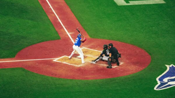 The Toronto Blue Jays at bat earlier in the 2025 season on the way to their first World Series appearance in 32 years.