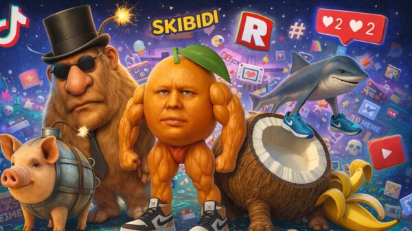 Illustration showing playful brainrot characters to explain how brainrot and children interact with modern internet culture.