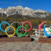 Olympic and Paralympic Symbols in Cortina d'Ampezzo, Italy, ahead of the 2026 Winter Olympics.