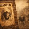 Digital illustration of a Jim Crow era Louisiana street with a WANTED poster of Clementine Barnabet on a weathered brick wall.