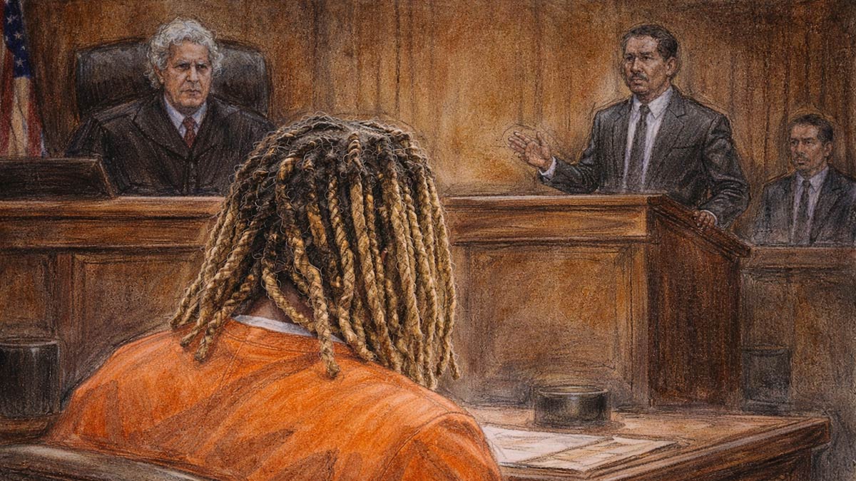 Courtroom sketch during federal proceedings in the Lil Durk murder-for-hire case.