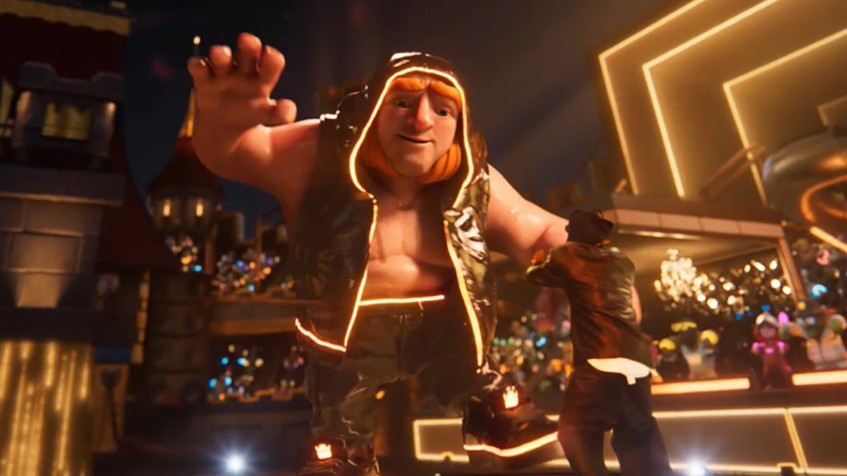 Lil Wayne during the Clash Royale halftime show scene, featuring Giant character and in-game concert stage