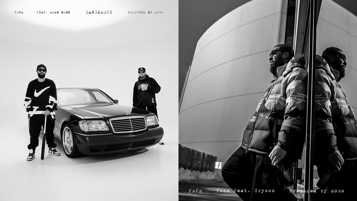 Side-by-side display of the official artwork for the Tona singles Dangerous and FRFR.