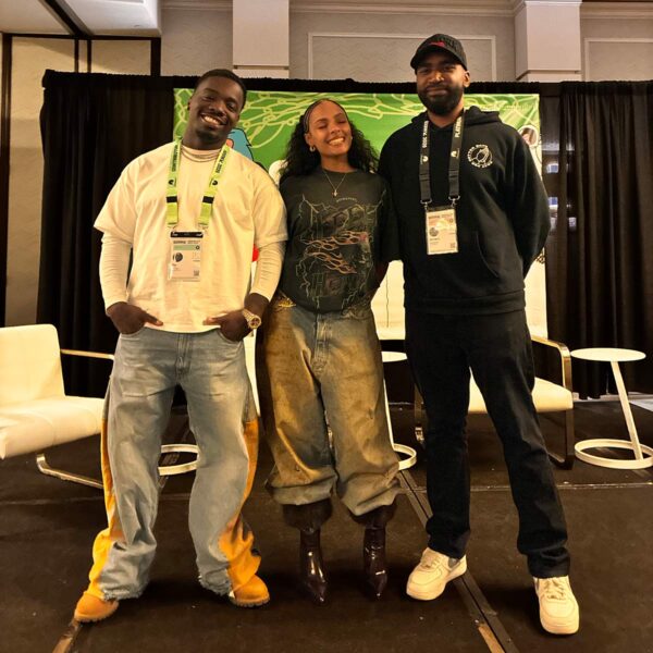 Ray Vaughn, Samara Cyn, and Remi Louis Harris pose for a group photo before an interview session.