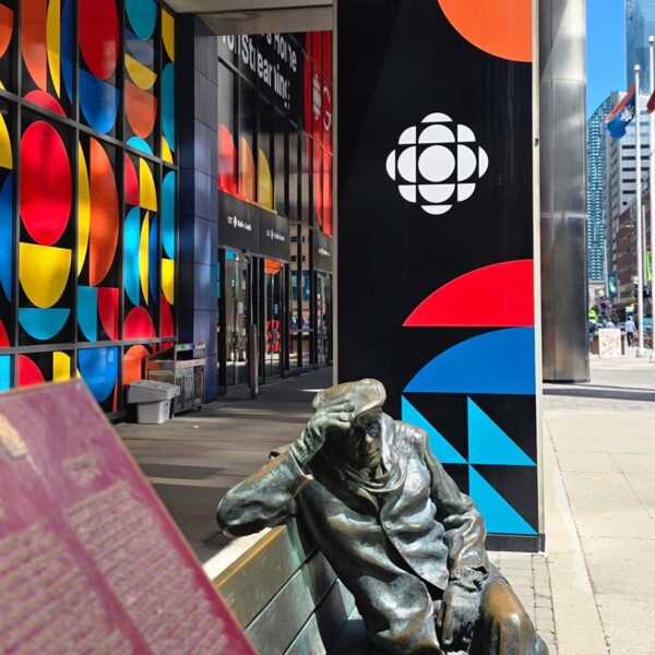 Outside of the CBC building in Toronto.