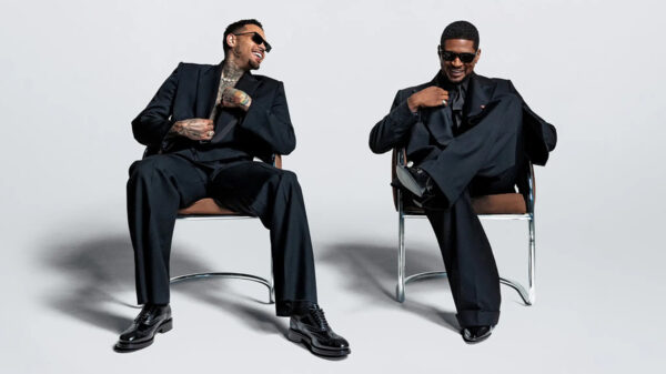 Usher and Chris Brown sit together ahead of their R&B tour stop in Toronto.
