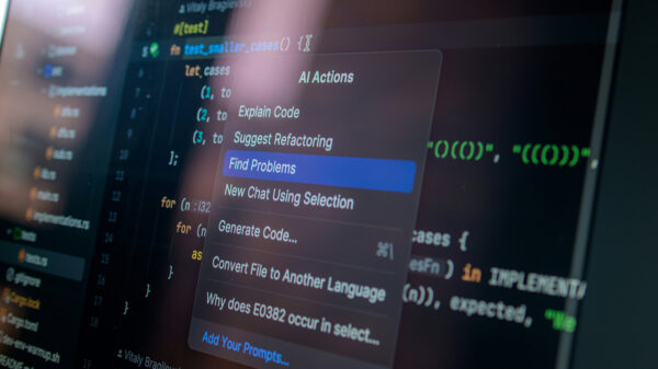 AI in the workplace shown through a software developer using an AI coding assistant to analyze and troubleshoot code.