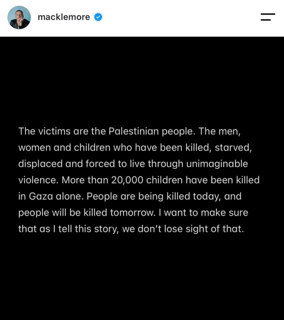 Slide 2 of Macklemore addressing being dropped from the Ed Sheeran tour.