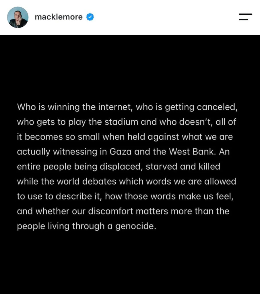 Slide 11 of Macklemore addressing being dropped from the Ed Sheeran tour.
